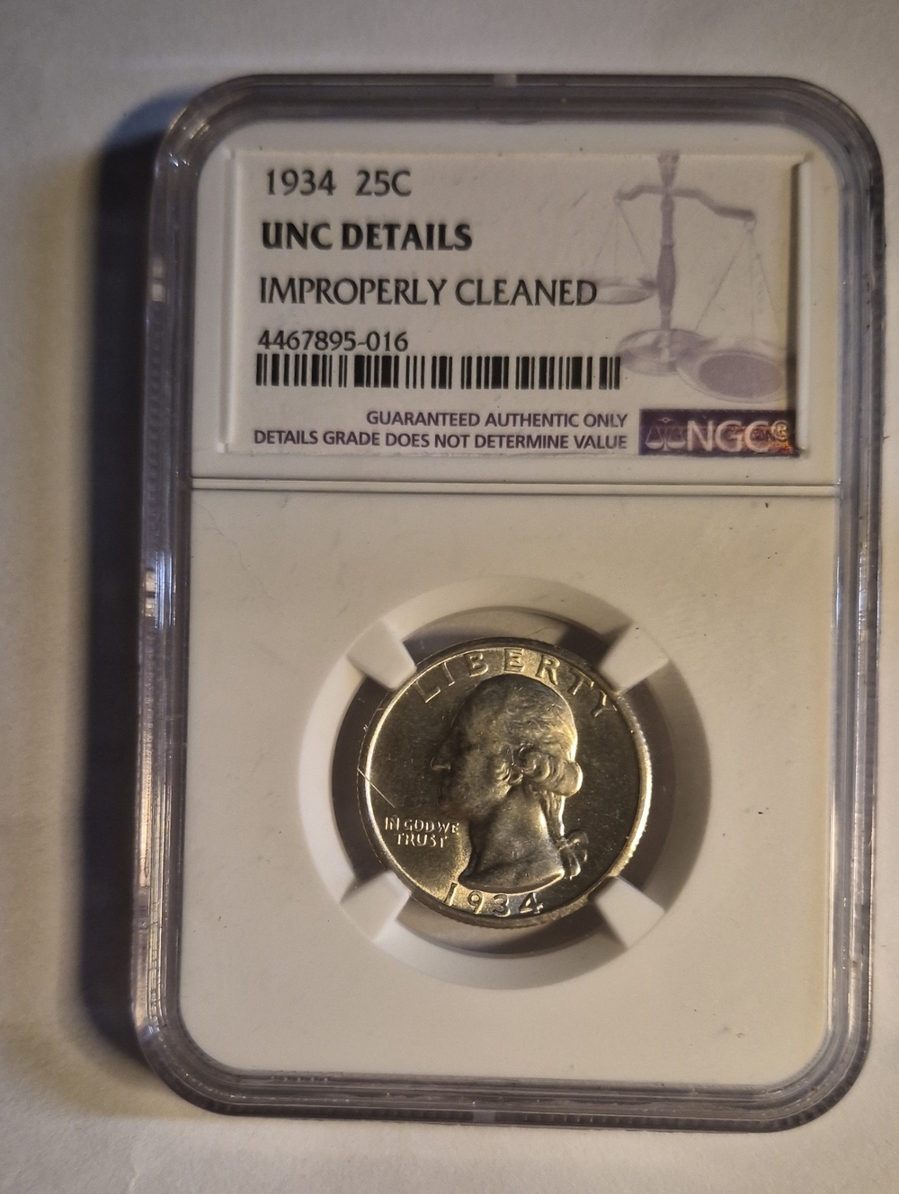 1934 Washington Quarter in Slab UNC DETAILS